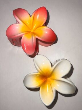 Tropical Plumeria Flower Hair Clips — Pink & White